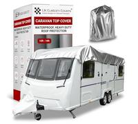 Caravan Roof Cover - Roof Protector With Adjustable Straps, Hooks & Storage Bag, Heavy-Duty, Waterproof, UV-Resistant Breathable 150D for All-Weather Use by UK Custom Covers (12-14ft, Silver)