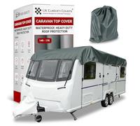 Caravan Roof Cover - Roof Protector With Adjustable Straps, Hooks & Storage Bag, Heavy-Duty, Waterproof, UV-Resistant Breathable 150D for All-Weather Use by UK Custom Covers (14-17ft, Grey)