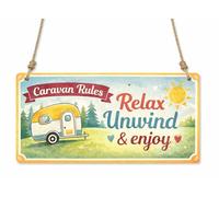 Caravan Rules Relax Unwind Enjoy Vintage Camper Wall Decor Metal Sign Retro Holiday Trailer Plaque Outdoor RV Campsite Decoration Gift cpt48
