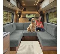 Caravan Seat Cover Stretch Jacquard, Non-slip RV Dinette Cushion Covers, for Caravan Camper Sofa Anti-Slip Kids and Pets-Friendly Washable (Dark grey,W 65-95cm, D 65-95cm)