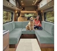 Caravan Seat Cover Stretch Jacquard, Non-slip RV Dinette Cushion Covers, for Caravan Camper Sofa Anti-Slip Kids and Pets-Friendly Washable (Green-B,Pillow 42-42cm)