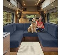 Caravan Seat Cover Stretch Jacquard, Non-slip RV Dinette Cushion Covers, for Caravan Camper Sofa Anti-Slip Kids and Pets-Friendly Washable (Dark blue,W 50-65cm, D 20-35cm)