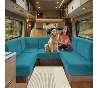 Caravan Seat Cover Stretch Jacquard, Non-slip RV Dinette Cushion Covers, for Caravan Camper Sofa Anti-Slip Kids and Pets-Friendly Washable (Blue-green,W 135-165cm, D 65-95cm)