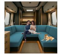 Caravan Seat Cover Stretch Jacquard, Pet Friendly Splash-Proof RV Dinette Cushion Covers, Couch Cushion Covers for Camper Sofa Bench (Blue,W 90-130 cm, D 60-90 cm)