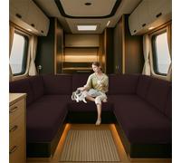 Caravan Seat Cover Waterproof Stretch Jacquard, Non-slip RV Dinette Cushion Covers with 2 Straps with Elastic Straps Multi-Size Fit for Camper, Motorhome & Indoor (brown1,W 90-130 cm, D 60-90 cm)