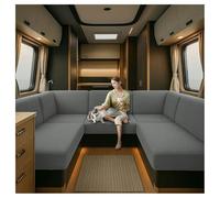 Caravan Seat Cover Waterproof Stretch Jacquard, Non-slip RV Dinette Cushion Covers with 2 Straps with Elastic Straps Multi-Size Fit for Camper, Motorhome & Indoor (Gray,W 135-165 cm, D 95-115 cm)