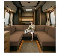 Caravan Seat Cover Waterproof Stretch Jacquard, Non-slip RV Dinette Cushion Covers with 2 Straps with Elastic Straps Multi-Size Fit for Camper, Motorhome & Indoor (Brown,W 145-185 cm, D 45-65 cm)