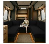 Caravan Seat Cover Waterproof Stretch Jacquard, Non-slip RV Dinette Cushion Covers with 2 Straps with Elastic Straps Multi-Size Fit for Camper, Motorhome & Indoor (Black,W 90-130 cm, D 60-90 cm)