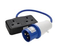 Caravan Site Power Plug 240V CEE 16A to 13A UK Dual Sockets Adapter Cable