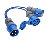 Caravan Site Power Splitter Cable, 240V 16A CEE Plug to Dual 3 Pin Sockets, IP44 Splashproof Electric Hook Up Lead for Camping & Motorhomes 0.5m
