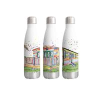 Caravan Static Holiday Home Watercolour rainbow art Bottle double Wall insulated Stainless steel sport Drinks 500ml WHITE Gift ideal for school work office Oudoor sports keeps Hot and Cold Drinks