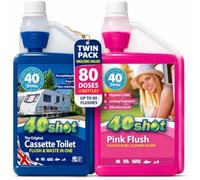 Caravan Toilet Chemicals Twin Pack - Blue & Pink Cassette Fluid Motorhome | Blue breaks down waste & odour in the tank, Pink keeps the flush fresh. Biodegradable, septic safe. 80 doses (40 each)