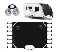 Caravan Universal Front Protector Covers for Towing with 2 LED Lights, 220x180cm Waterproof Oxford Cloth Travel Cover Accessories with Reflective Strips, Storage Bag Included