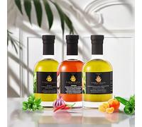 Caravella Fine Food 3x Tangerine, Chili & Garlic, Basil Flavored Extra Virgin Olive Oils 250 ml -Italian Cold-pressed Aromatic blend Gourmet Gift -for Cooking Drizzling Marinades Vinaigrettes