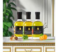 CARAVELLA FINE FOOD 3xGourmet Flavored Extra Virgin Olive Oils - Seville Orange, Mediterranean Herbs & Forest Porcini - Italian Cold-Pressed Aromatic & Balanced - for Cooking Drizzling Dipping Gifting