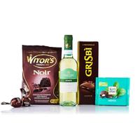 Caravella Fine Food - Gift set "Sweet Delights n°1" - Soave white wine 50 cl, Dark chocolates with cocoa cream 250 gr, Chocolate cookies with coffee cream 135 g Peppermint dark chocolate bar 100 gr