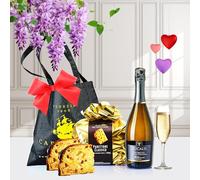 Caravella Fine Food Italian Panettone Classico & Prosecco DOC Extra Dry Millesimato Gift - Luxury Italian Food & Wine Hamper for Christmas Birthday Anniversary Family Corporate Gifting