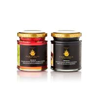 Caravella Fine Food - Italian tasting/Gift set - Acacia honey with Chili 250 gr, Acacia honey with Licorice 250 gr - 100% italian, raw, pure honey - Caravella Gourmet Collection