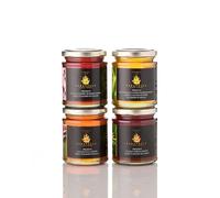Caravella Fine Food - Tasting set/Gift pack x 4 - Lemon Blossom Honey 250 gr, Thistle Honey 250 gr, Sulla Flower Honey 250 gr, Cherry Blossom Honey 250 gr - Premium pure raw natural 100% italian honey
