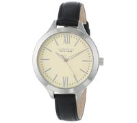 Caravelle 43L164 Women's New York Beige Dial Black Leather Strap Quartz Watch