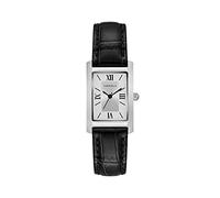 Caravelle by Bulova Ladies' Dress 3-Hand Quartz Watch, Rectangle Case, Roman Numeral, Curved Mineral, Black Strap/Silver, Dress