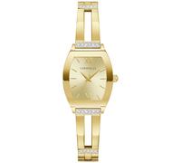 Caravelle by Bulova Ladies Modern Crystal 3 Hand Quartz Stainless Steel Bangle Watch, Expansion Band, Gold Tone