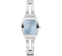 Caravelle by Bulova Ladies Modern Crystal 3 Hand Quartz Stainless Steel Bangle Watch, Expansion Band, Silver/Blue