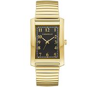 Caravelle by Bulova Men's Classic Dress 3-Hand Quartz Expansion Band Watch, Rectangle Case, Curved Mineral Crystal, Gold Tone/ Black Dial, Dress