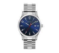 Caravelle by Bulova Men's Traditional Quartz Stainless Steel 3-Hand Date Quartz Watch with Expansion Band, 40mm, Silver/Blue, Silver-Tone/Blue dial