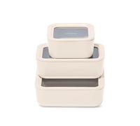 Caraway 3pc Glass Food Storage Set - 10 Cup, 6.6 Cup, & 4.4 Cup Food Containers - Ceramic Coated - Non Toxic Non Stick Lunch Box with Glass Lids - Dishwasher, Oven, & Microwave Safe - Cream