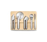 Caraway 5-Piece Kitchen Essentials - Stainless Steel Can Opener, Pizza Cutter, Garlic Press, Ice Cream Scoop, Vegetable Peeler, and Storage Organizer