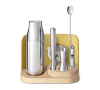 Caraway 9-Piece Complete Bar Set - Cocktail Shaker, Jigger, Muddler, Wine Key, Strainer, Bar Spoon, Storage Organizer, Magnetic Backer - Bartender Accessories - Tools for Home Bartending - Lemon Drop