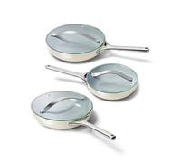 Caraway Ceramic Nonstick Fry Pan Set with Glass Lids - Includes Two 10.5” Fry Pans, One 8” Fry Pan, & Three Lids - Non Toxic, PTFE & PFOA Free - Oven Safe & Compatible with All Stovetops - Cream