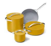 Caraway Cookware+ Collection - Specialty Cookware Set - Petite Cooker, Stir Fry Pan, Rondeau, & Stock Pot - 3 Lids & Storage Organizer Included - Marigold