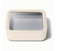 Caraway Glass Food Storage, 10 Cup Glass Container,Ceramic Coated Food Container,Easy to Store, Non Toxic, Non Stick Lunch Box Container with Glass Lids. Dishwasher, Oven,Square Shape,Cream