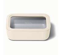 Caraway Glass Food Storage, 6.6 Cup Glass Container,Ceramic Coated Food Container,Easy to Store, Non Toxic, Non Stick Lunch Box Container with Glass Lids. Dishwasher, Oven,Square Shape,Cream
