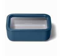 Caraway Glass Food Storage, 6.6 Cup Glass Container,Ceramic Coated Food Container,Easy to Store, Non Toxic, Non Stick Lunch Box Container with Glass Lids. Dishwasher, Oven,Square Shape,Navy