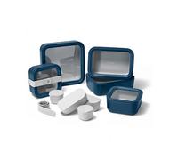 Caraway Glass Food Storage Set, 14 Pieces - Ceramic Coated Food Containers - Easy to Store, Non Toxic Lunch Box Containers with Glass Lids - Includes Storage Organizer & Dot & Dash Inserts - Navy