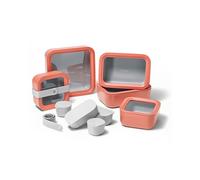 Caraway Glass Food Storage Set, 14 Pieces,Ceramic Coated Food Containers,Easy to Store, Non Toxic Lunch Box Containers with Glass Lids,Includes Storage Organizer & Dot & Dash Inserts,Perracotta