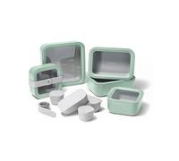 Caraway Glass Food Storage Set, 14 Pieces - Ceramic Coated Food Containers - Easy to Store, Non Toxic Lunch Box Containers with Glass Lids - Includes Storage Organizer & Dot & Dash Inserts - Mist