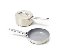 Caraway Mini Cookware Set - Non-Stick Ceramic Fry Pan (1.05 qt, 8") Sauce Pan (1.75 qt) & Storage Rack - Non Toxic, PTFE & PFOA Free - Oven Safe & Stovetop Agnostic (Gas, Electric & Induction) - Cream