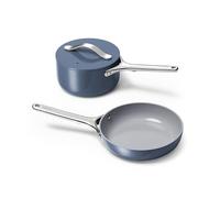Caraway Mini Cookware Set - Non-Stick Ceramic Fry Pan (1.05 qt, 8") Sauce Pan (1.75 qt) & Storage Rack - Non Toxic, PTFE & PFOA Free - Oven Safe & Stovetop Agnostic (Gas, Electric & Induction) - Navy
