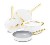 Caraway Nonstick Ceramic Cookware Set (12 Piece) Pots, Pans, Lids and Kitchen Storage - Non Toxic, PTFE & PFOA Free - Oven Safe & Compatible with All Stovetops (Gas, Electric & Induction) - White