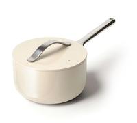 Caraway Nonstick Ceramic Sauce Pan with Lid (3 qt) - Non Toxic, PTFE & PFOA Free - Oven Safe & Compatible with All Stovetops (Gas, Electric & Induction) - Cream