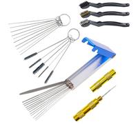 Carb Carburetor Cleaner, 3 pcs Brushes Aluminum Box (Containing 13 Needles), 1 Scraper,5pcs Nylon Brush, 10pcs Steel Needle, Cleaning Tool for Motorcycle And Car Engines