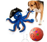 Carbeneat Pirate Octopus Interactive Dog Toy, Blue Plush Squeaky Pet Toy for Small and Large Dogs, Moving Tug of War Chew Toy (Blue)