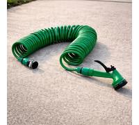 Carbeth Plants 15M Coil Garden Hose with Tap Adaptor & Adjustable Spray Head - Flexible Coil Hosepipe - Space Saving, Tangle Free Design for Garden Watering
