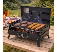 Carbeth Plants Folding Charcoal Bbq Grill With Accessories - Portable Barbecue With Adjustable Height - Includes Fork, Slice Turner & Grill Panel