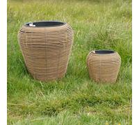 Carbeth Plants Mica Plant Pots - Stylish Light Brown Rattan Cane Effect Planters - Contemporary Design Ideal for Indoor & Outdoor Use - Available in Medium & Large Sizes (Large)