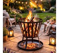 Carbeth Plants Patio Fire Basket Brazier - Heavy Duty Steel Outdoor Fire Pit - Burns All Solid Fuels - Garden Fire Bowl With Ember Base Plate